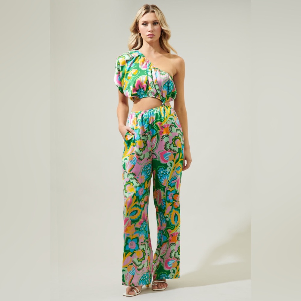 Sugarlips Vibrant‎ Floral One-Shoulder Jumpsuit one shoulder lanai medium